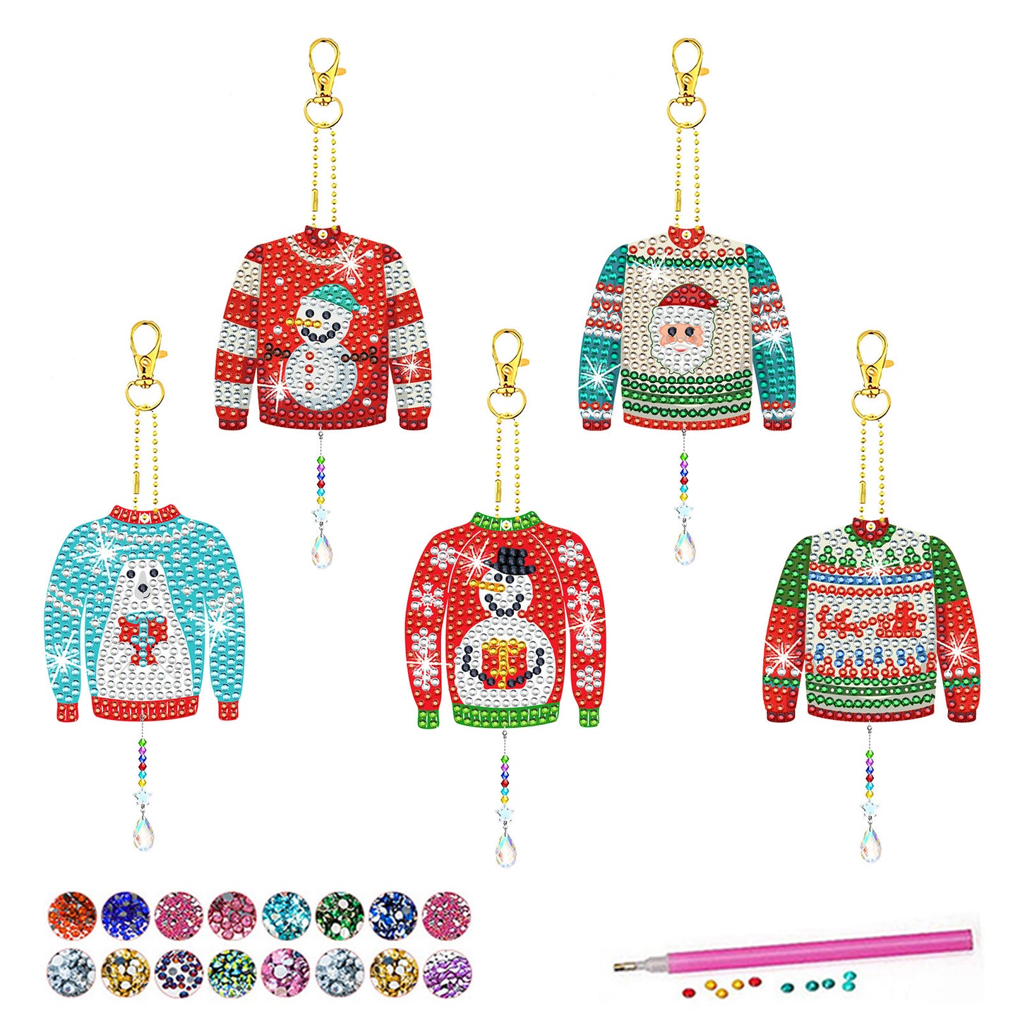 ‌Custom Christmas Diamond Painting DIY Full Drill Diamond Wind Chime Pendant Keychain Cross-border Diamond Art Kit