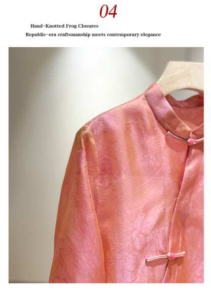 ‌Vintage-Inspired Silk Two-Piece Set‌ Mandarin Collar Shirt + Vest with Frog Closures (Spring 2026 Collection)