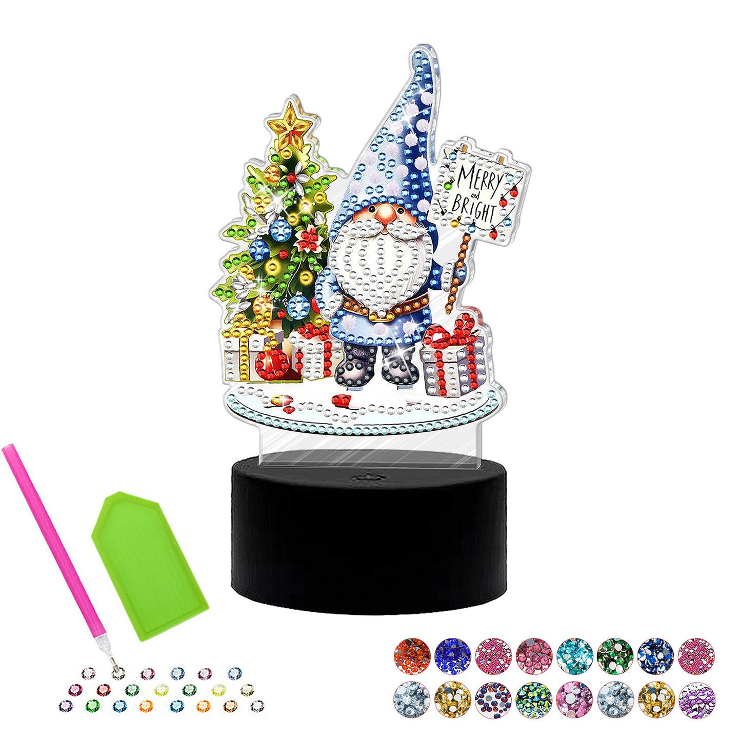 Acrylic Diamond Painting Kit with Christmas Pattern, Touch Sensor Night Light, 5D Diamond Dot Sticker, DIY Craft