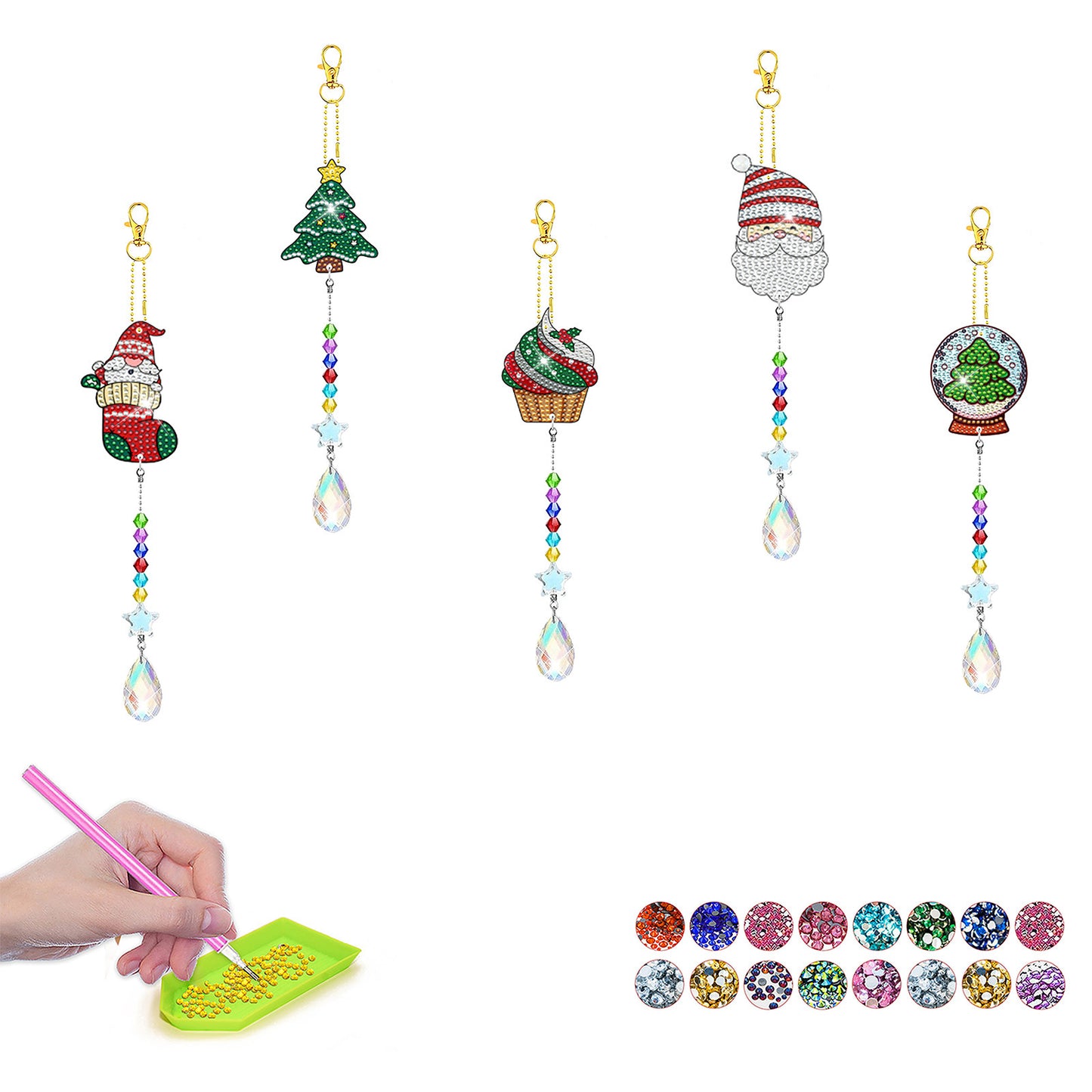 ‌Custom Christmas Diamond Painting DIY Full Drill Diamond Wind Chime Pendant Keychain Cross-border Diamond Art Kit