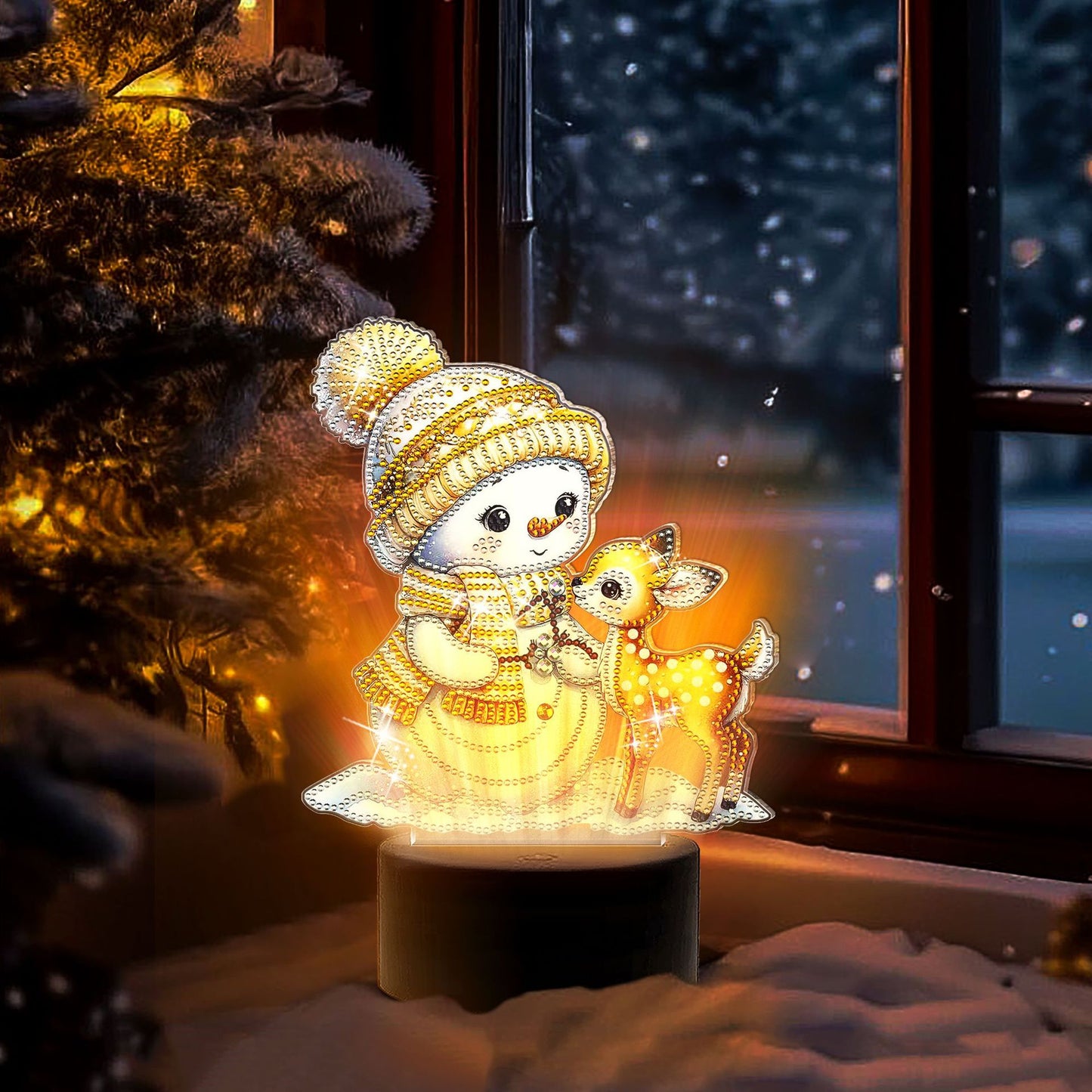 Acrylic Diamond Painting Kit with Christmas Pattern, Touch Sensor Night Light, 5D Diamond Dot Sticker, DIY Craft