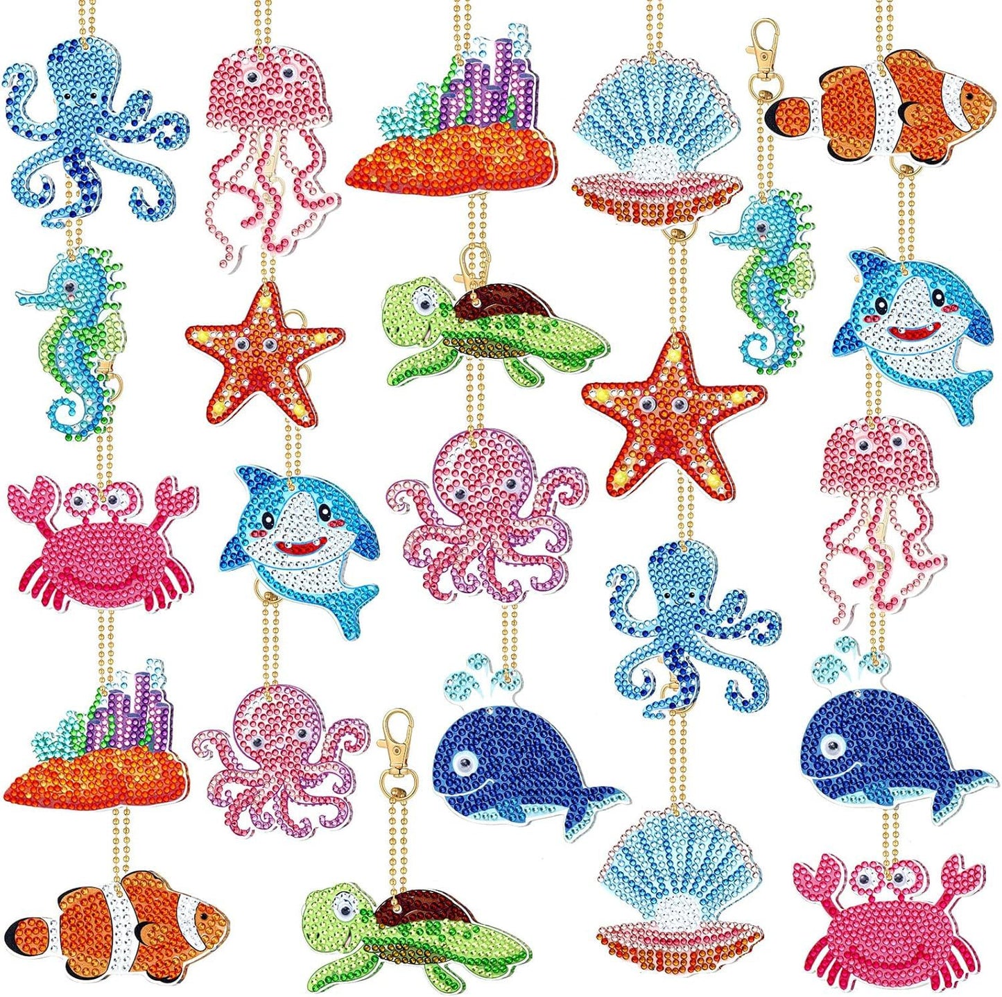 ‌Handmade DIY Diamond Painting Keychain Set with Drill Painting Pendant Craft Kit Diamond Sticker Accessories