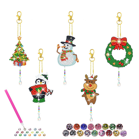 ‌Custom Christmas Diamond Painting DIY Full Drill Diamond Wind Chime Pendant Keychain Cross-border Diamond Art Kit