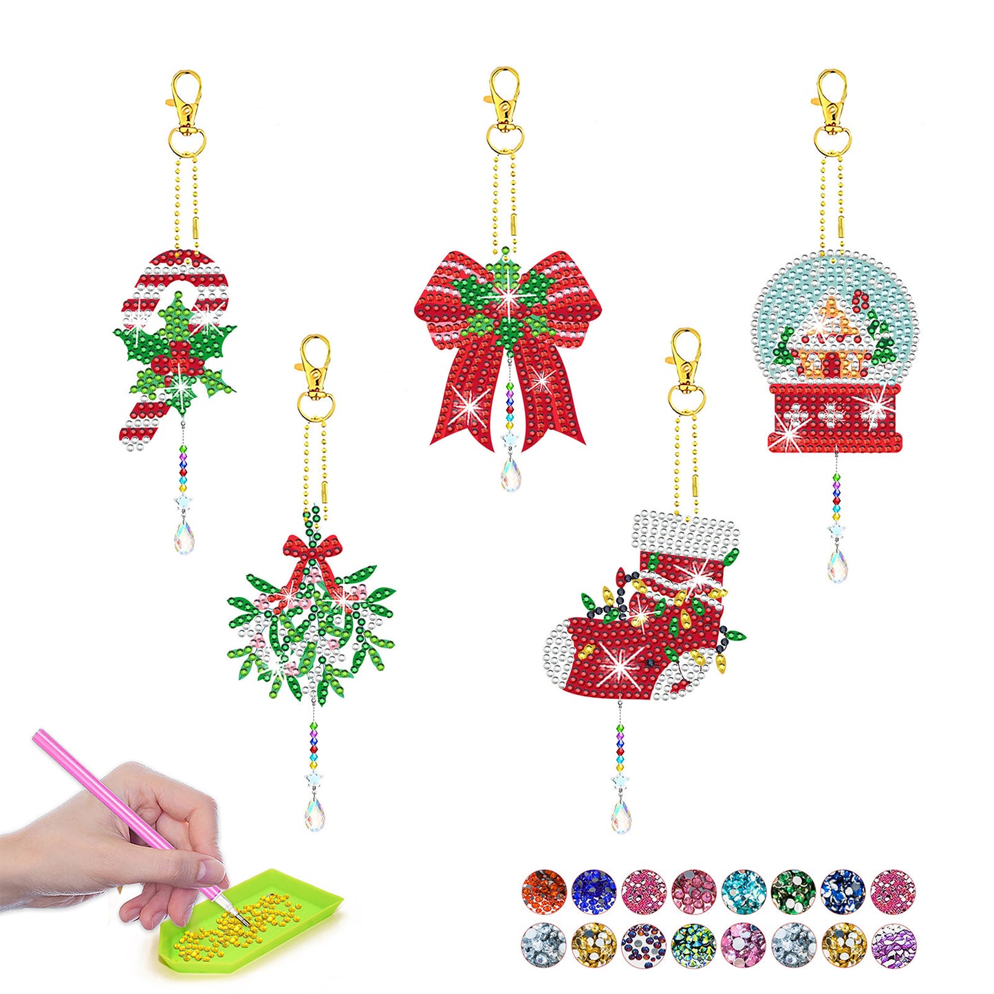 ‌Custom Christmas Diamond Painting DIY Full Drill Diamond Wind Chime Pendant Keychain Cross-border Diamond Art Kit