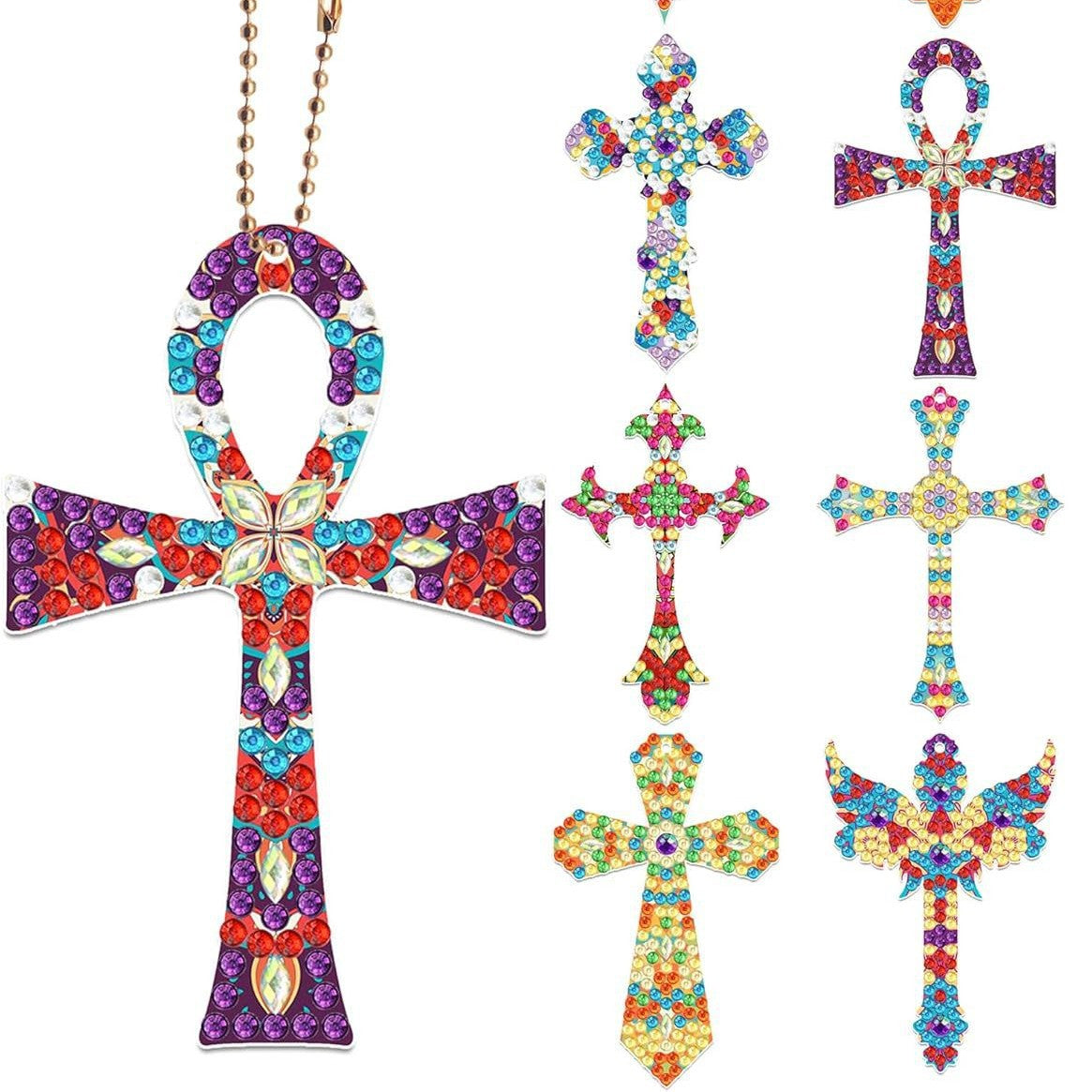 ‌Handmade DIY Diamond Painting Keychain Set with Drill Painting Pendant Craft Kit Diamond Sticker Accessories
