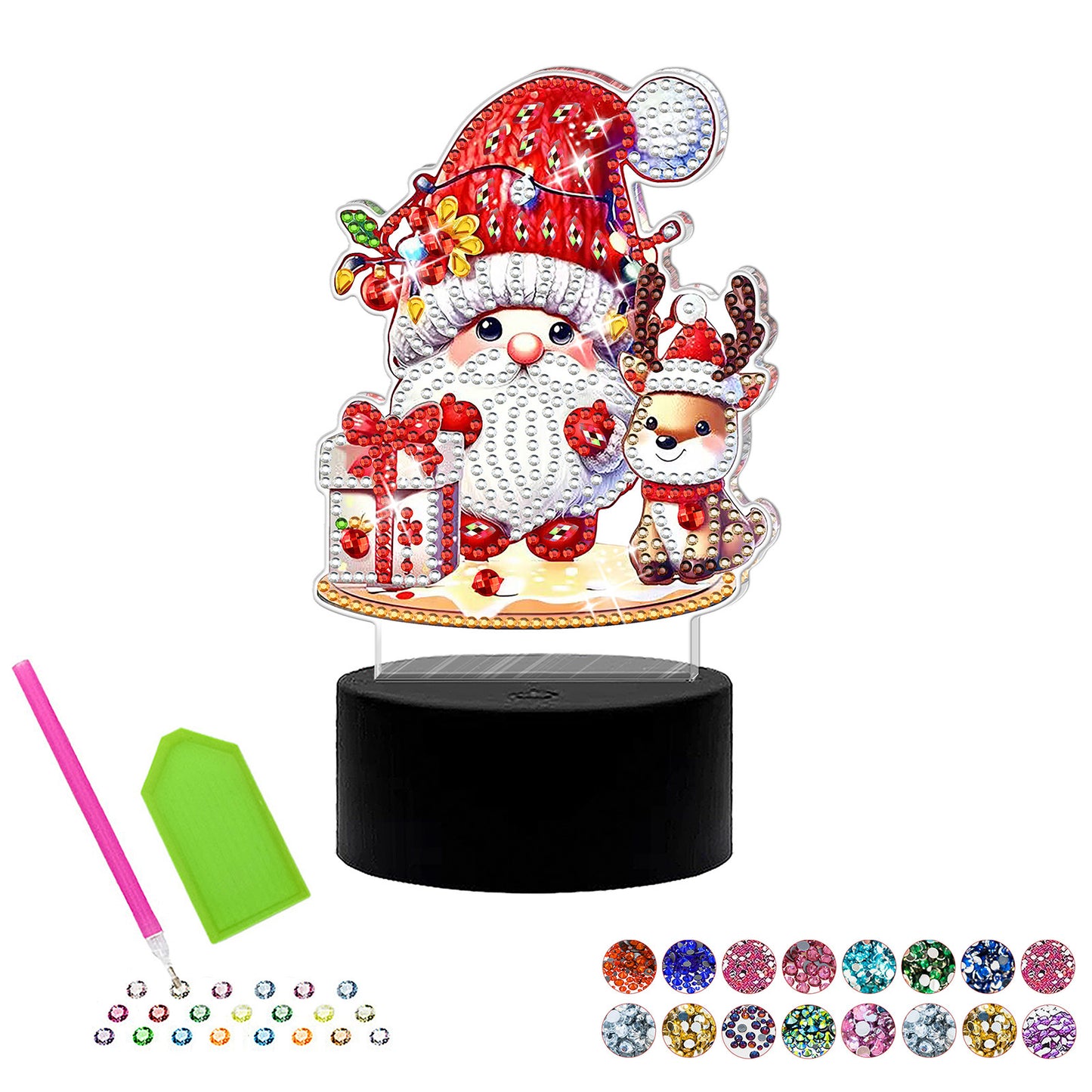 Acrylic Diamond Painting Kit with Christmas Pattern, Touch Sensor Night Light, 5D Diamond Dot Sticker, DIY Craft