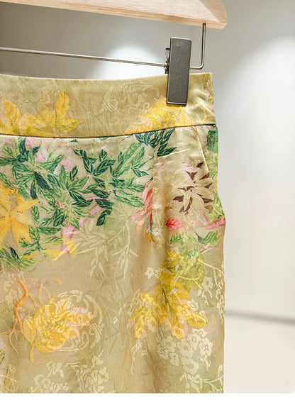 Elegant Chinese-Inspired Summer Set: Waist-Defining Diagonal Top & Jacquard Midi Skirt