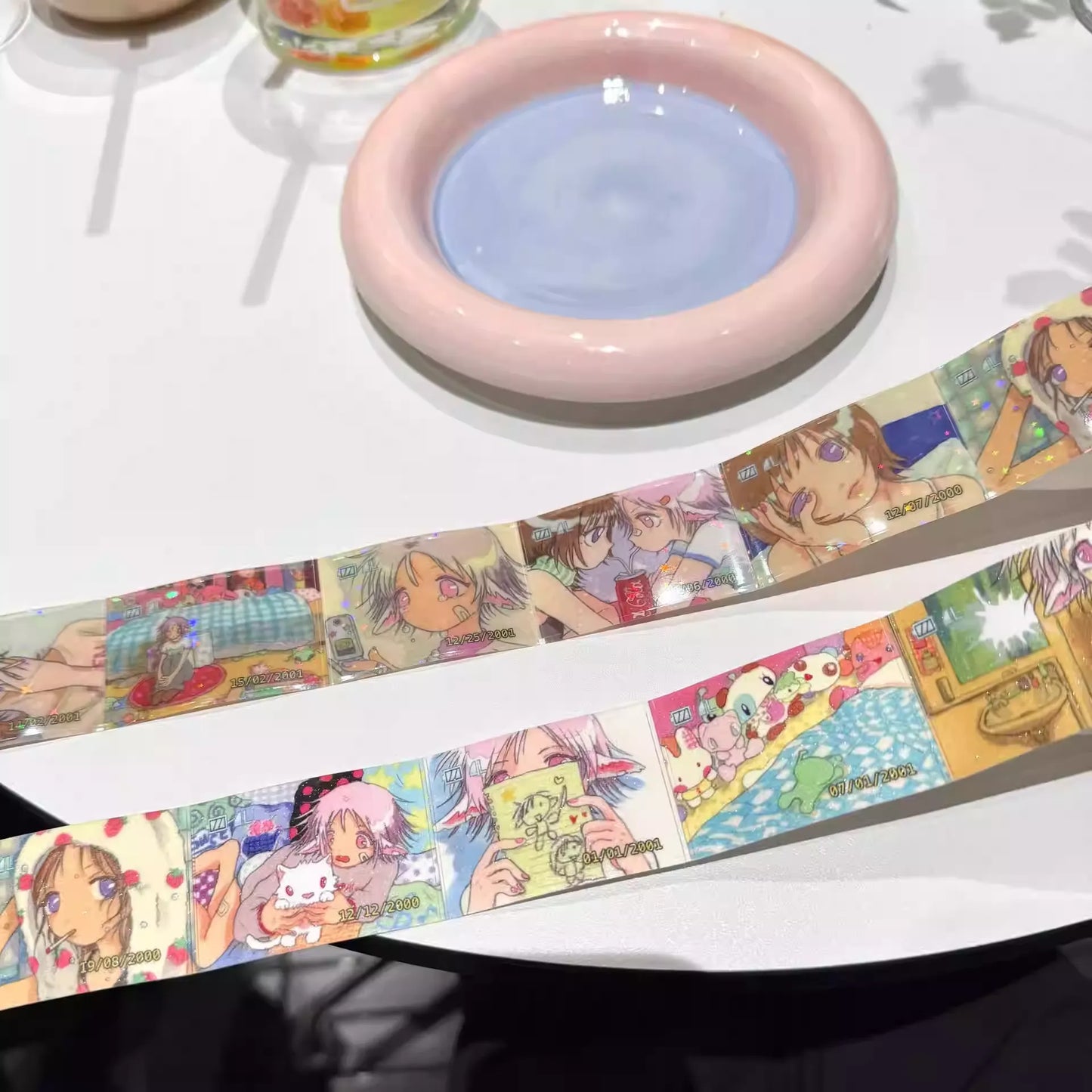 ACCIO × Ollie Frog "Faded Memories" Journal Tape - Grid Pattern Matte/Glitter Lamination Washi Journal Tape