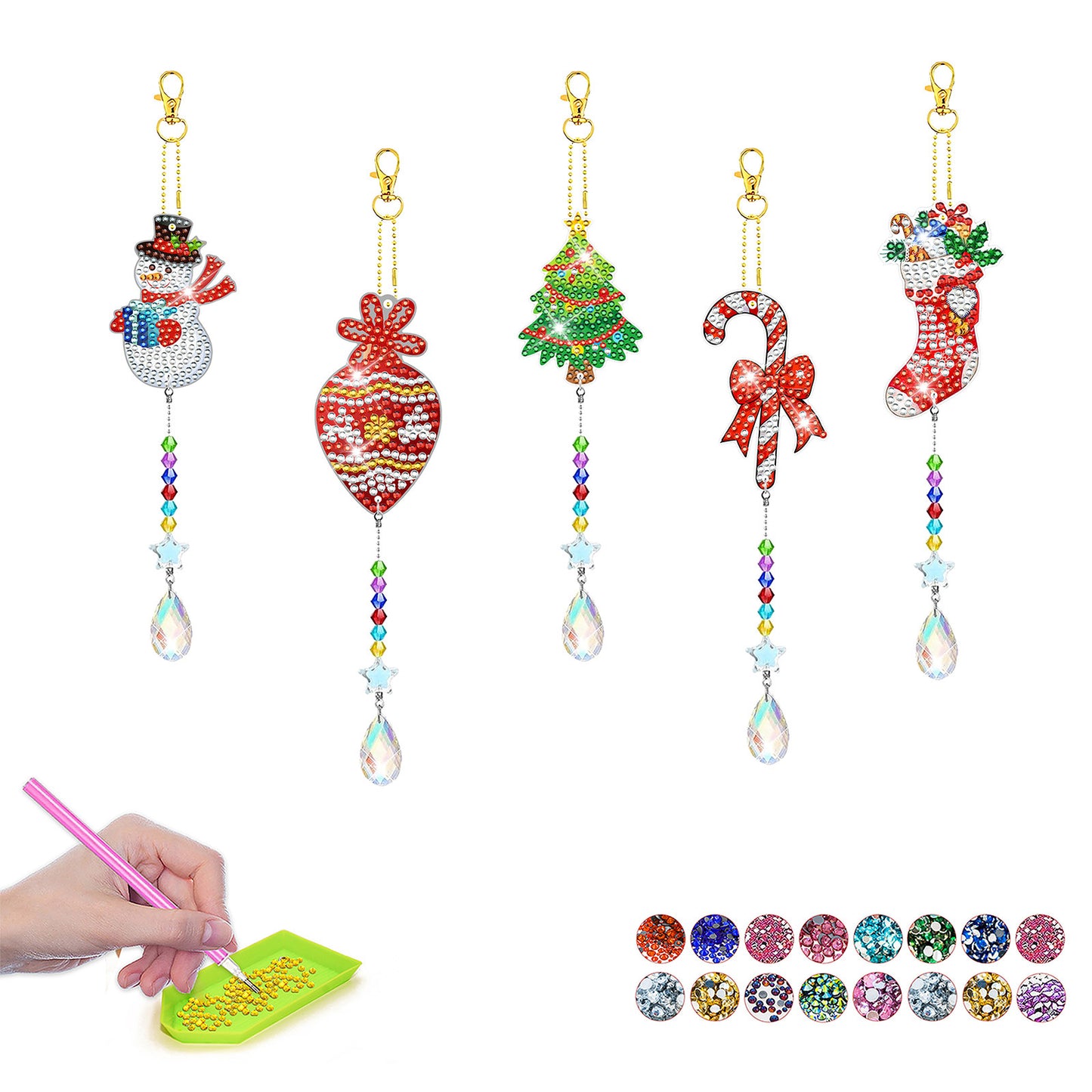 ‌Custom Christmas Diamond Painting DIY Full Drill Diamond Wind Chime Pendant Keychain Cross-border Diamond Art Kit