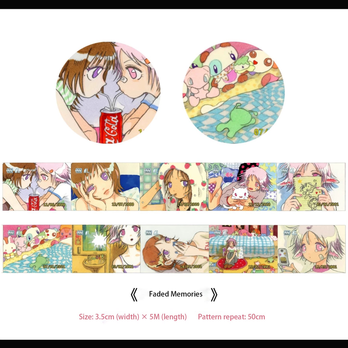 ACCIO × Ollie Frog "Faded Memories" Journal Tape - Grid Pattern Matte/Glitter Lamination Washi Journal Tape