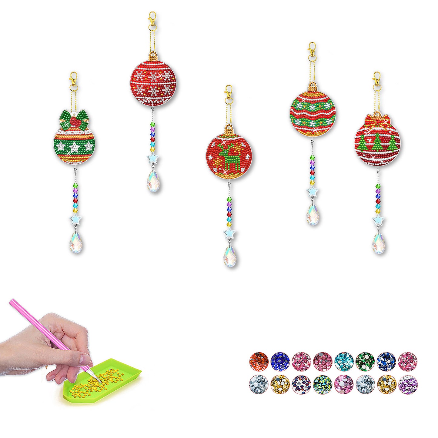 ‌Custom Christmas Diamond Painting DIY Full Drill Diamond Wind Chime Pendant Keychain Cross-border Diamond Art Kit