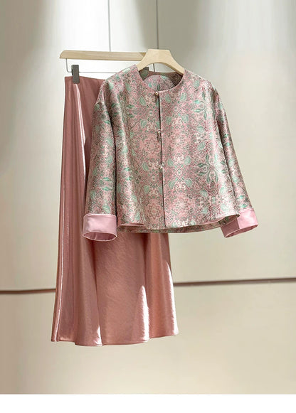 ‌Silk Brocade New Chinese-Style Women's Coat, 2026 Spring Round-Neck Retro Fashion Loose National-Style (or ‘Oriental-Style’) Jacquard Top