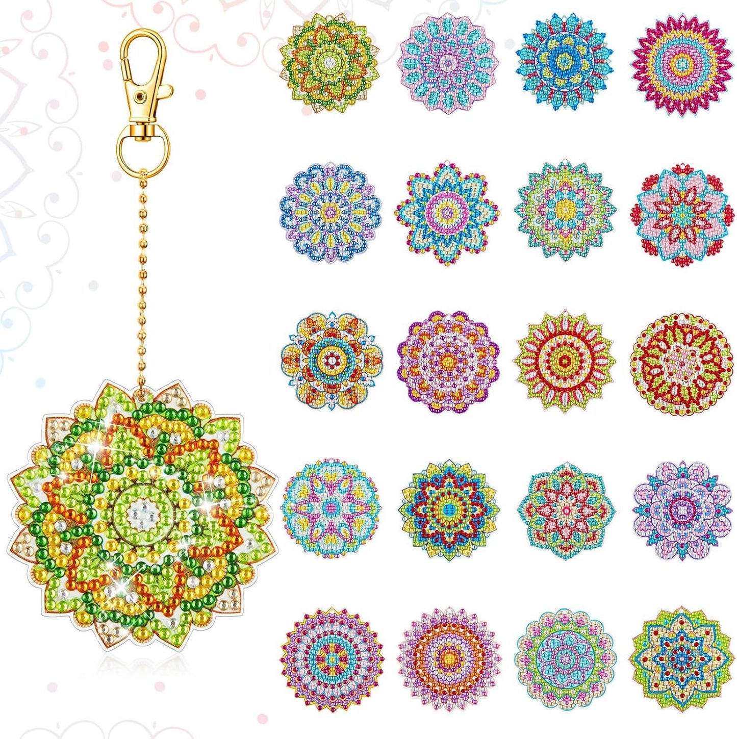 ‌Handmade DIY Diamond Painting Keychain Set with Drill Painting Pendant Craft Kit Diamond Sticker Accessories