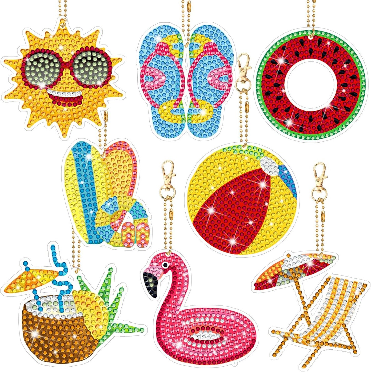‌Handmade DIY Diamond Painting Keychain Set with Drill Painting Pendant Craft Kit Diamond Sticker Accessories