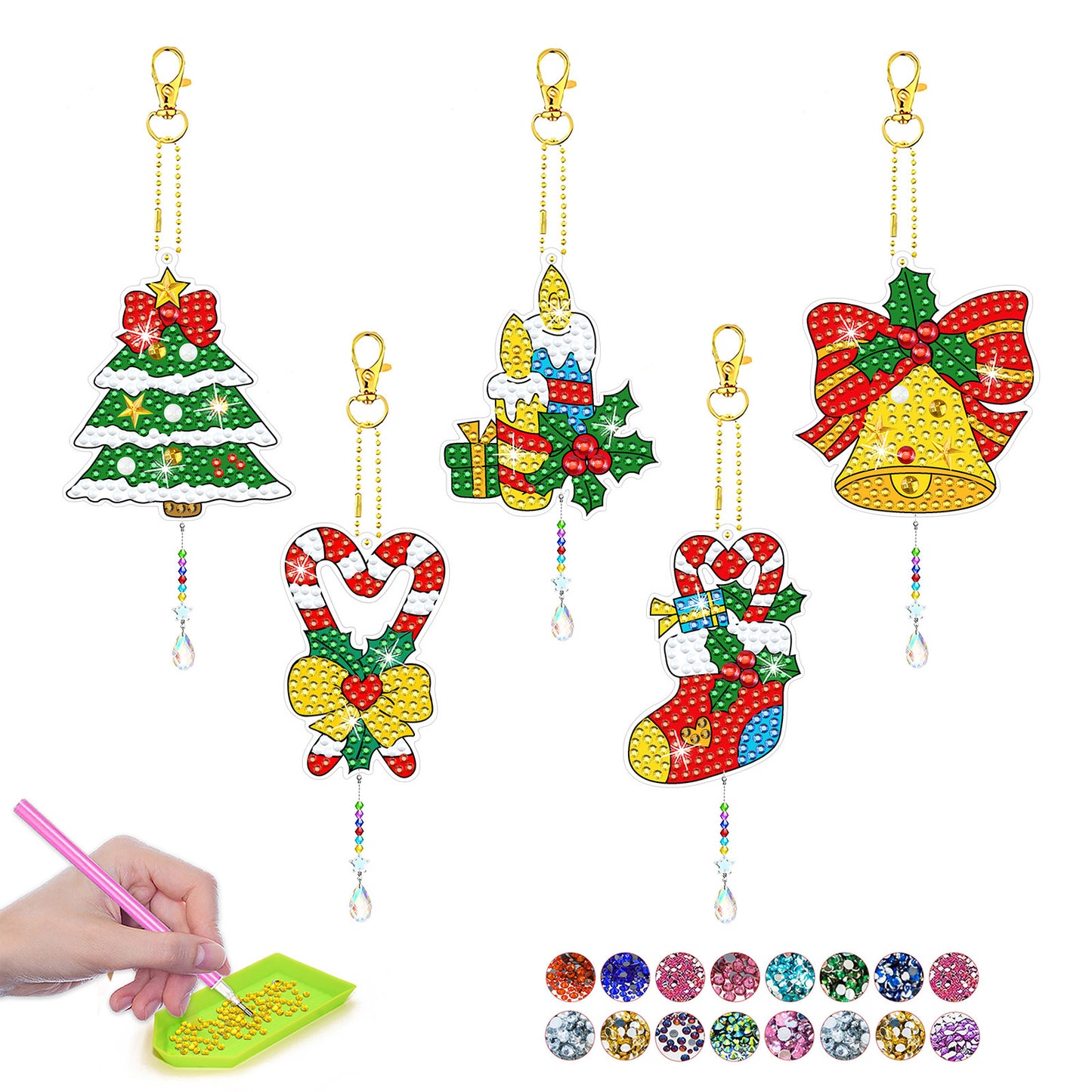 ‌Custom Christmas Diamond Painting DIY Full Drill Diamond Wind Chime Pendant Keychain Cross-border Diamond Art Kit
