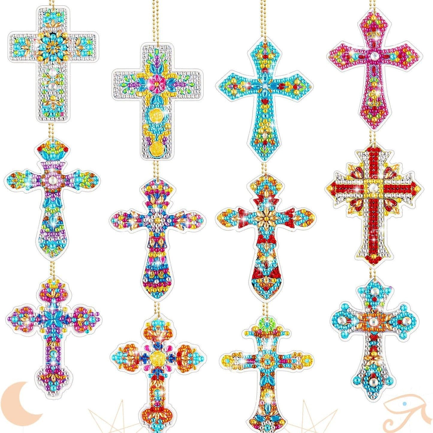 ‌Handmade DIY Diamond Painting Keychain Set with Drill Painting Pendant Craft Kit Diamond Sticker Accessories