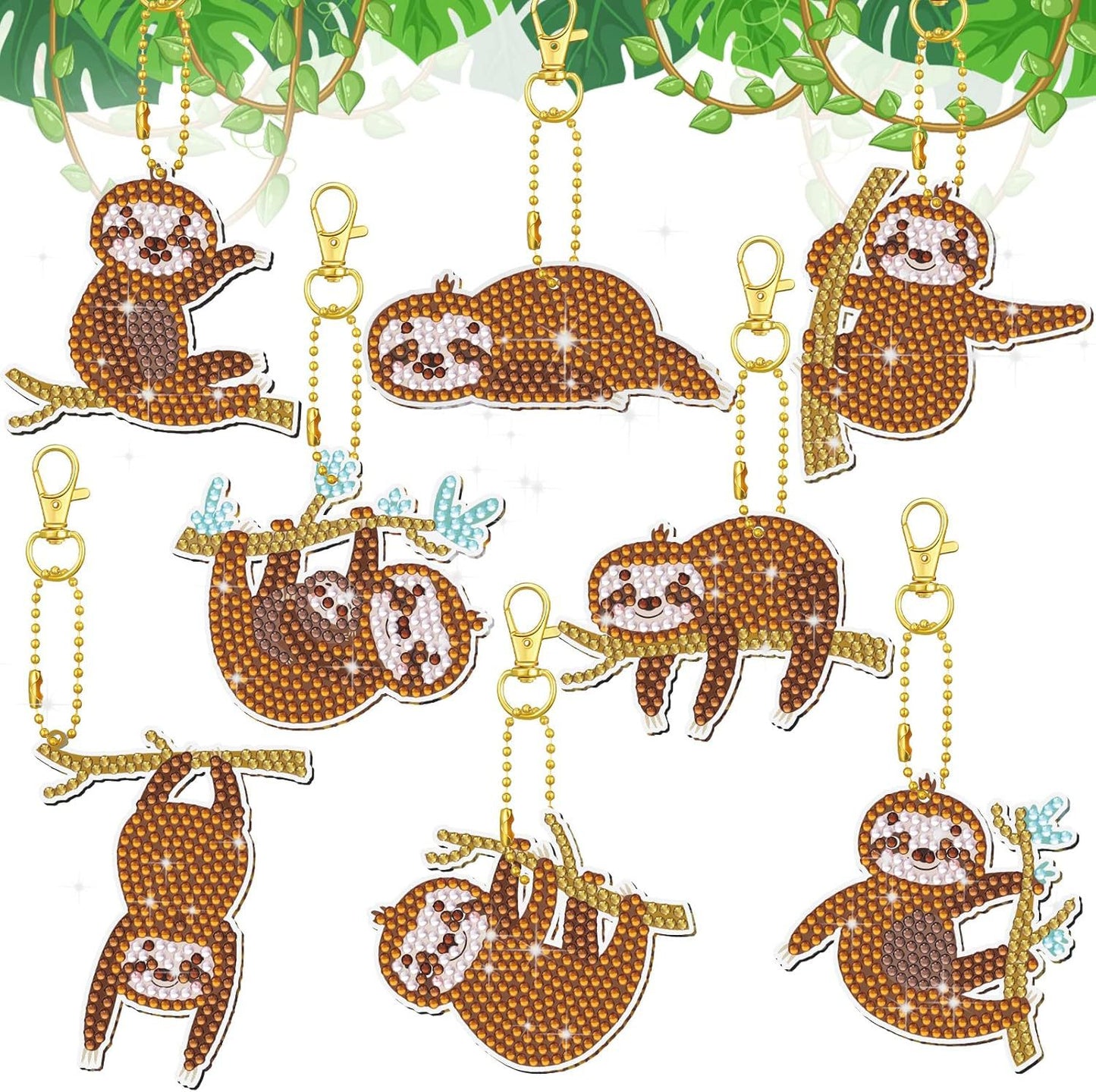 ‌Handmade DIY Diamond Painting Keychain Set with Drill Painting Pendant Craft Kit Diamond Sticker Accessories