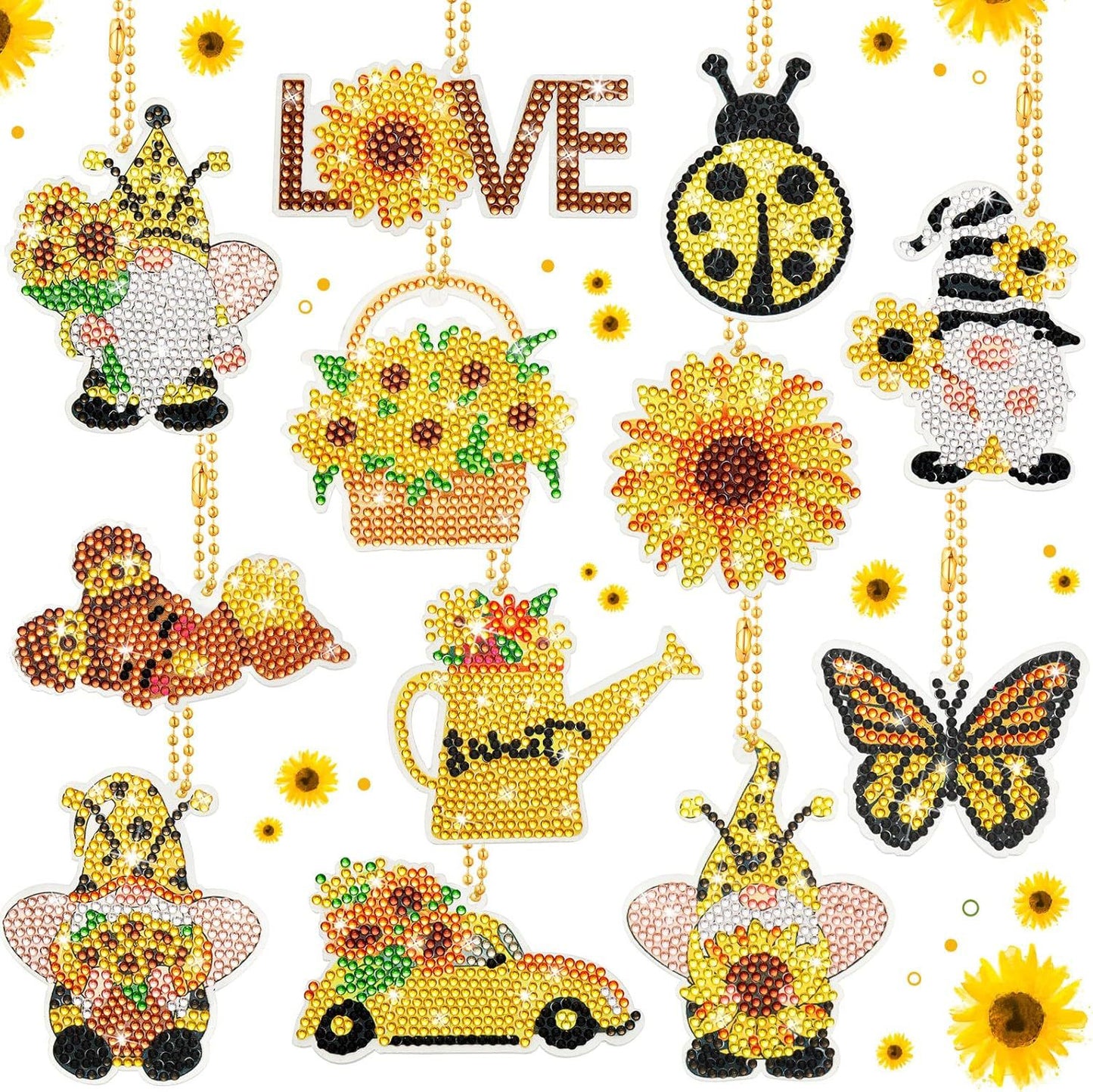 ‌Handmade DIY Diamond Painting Keychain Set with Drill Painting Pendant Craft Kit Diamond Sticker Accessories