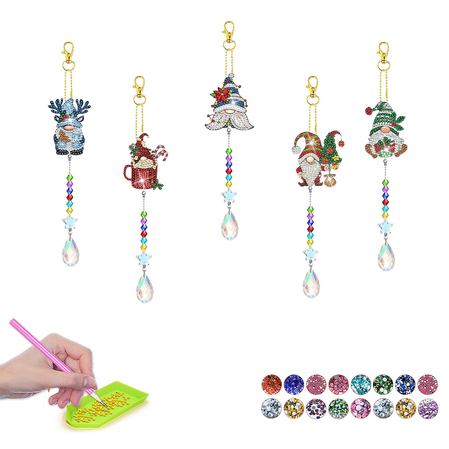 ‌Custom Christmas Diamond Painting DIY Full Drill Diamond Wind Chime Pendant Keychain Cross-border Diamond Art Kit