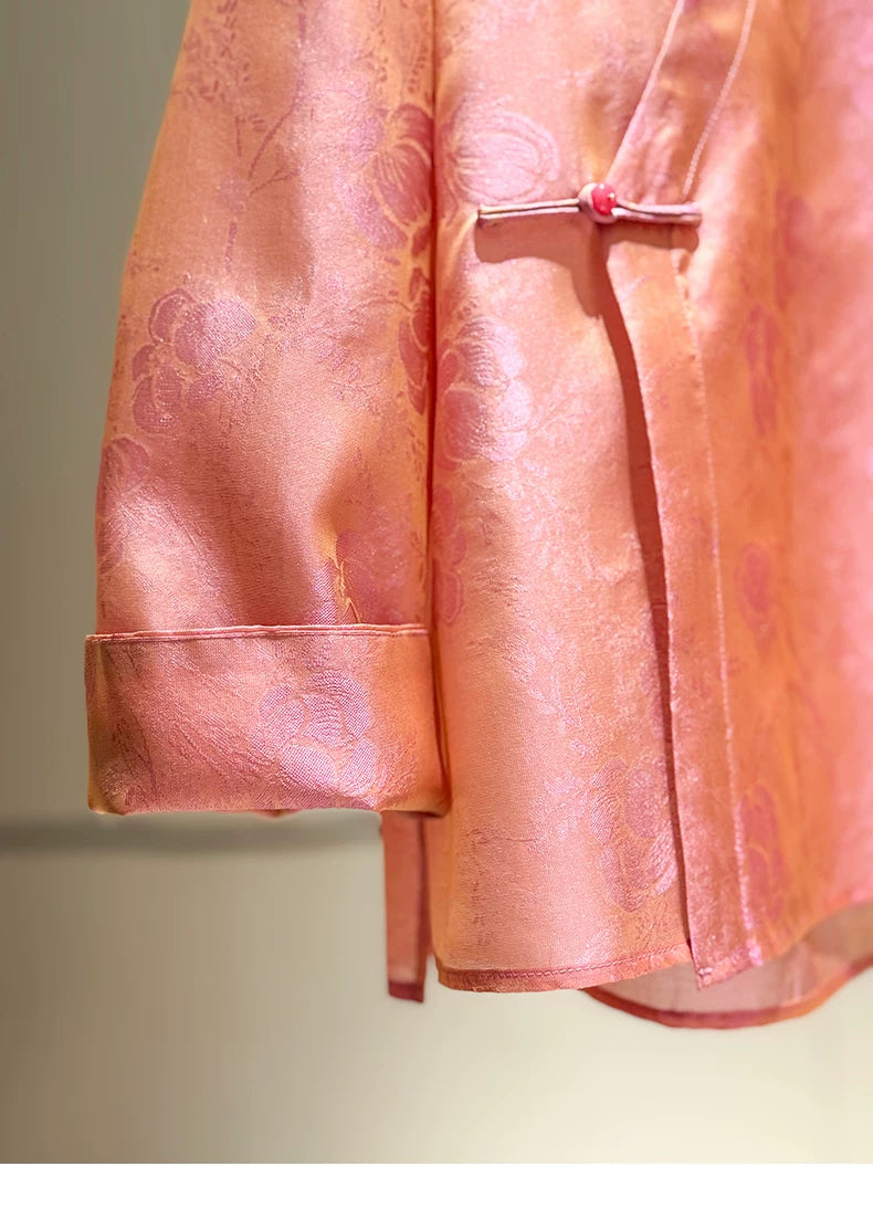‌Vintage-Inspired Silk Two-Piece Set‌ Mandarin Collar Shirt + Vest with Frog Closures (Spring 2026 Collection)