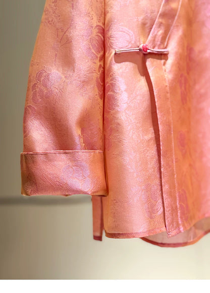 ‌Vintage-Inspired Silk Two-Piece Set‌ Mandarin Collar Shirt + Vest with Frog Closures (Spring 2026 Collection)