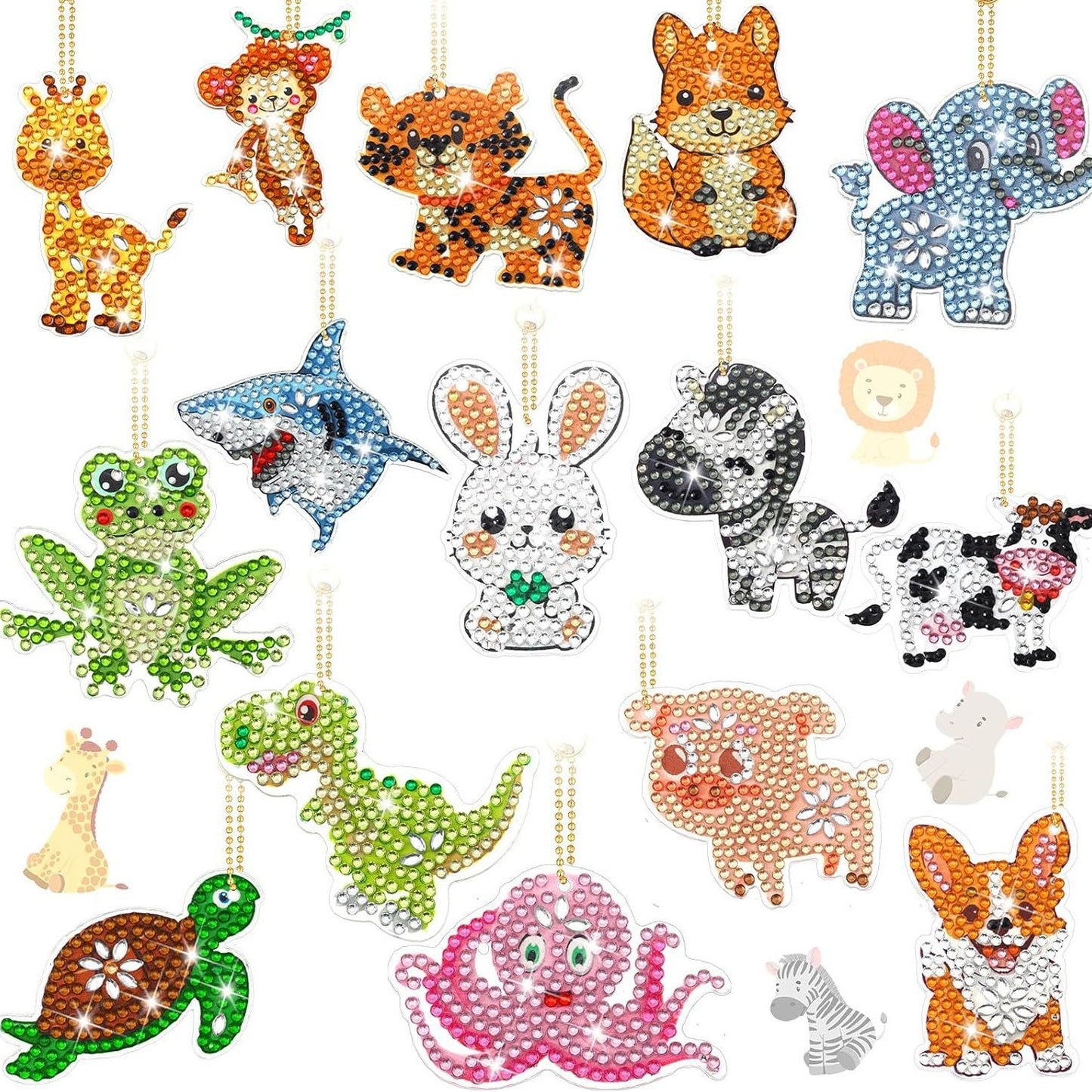 ‌Handmade DIY Diamond Painting Keychain Set with Drill Painting Pendant Craft Kit Diamond Sticker Accessories