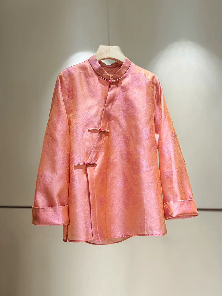 ‌Vintage-Inspired Silk Two-Piece Set‌ Mandarin Collar Shirt + Vest with Frog Closures (Spring 2026 Collection)