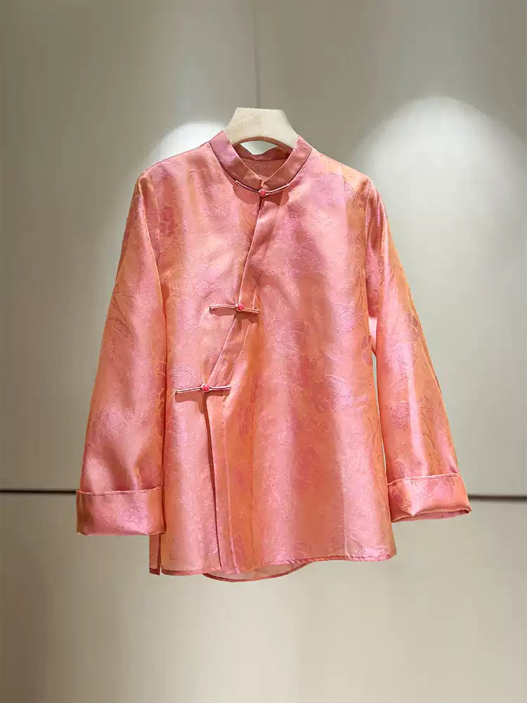 ‌Vintage-Inspired Silk Two-Piece Set‌ Mandarin Collar Shirt + Vest with Frog Closures (Spring 2026 Collection)
