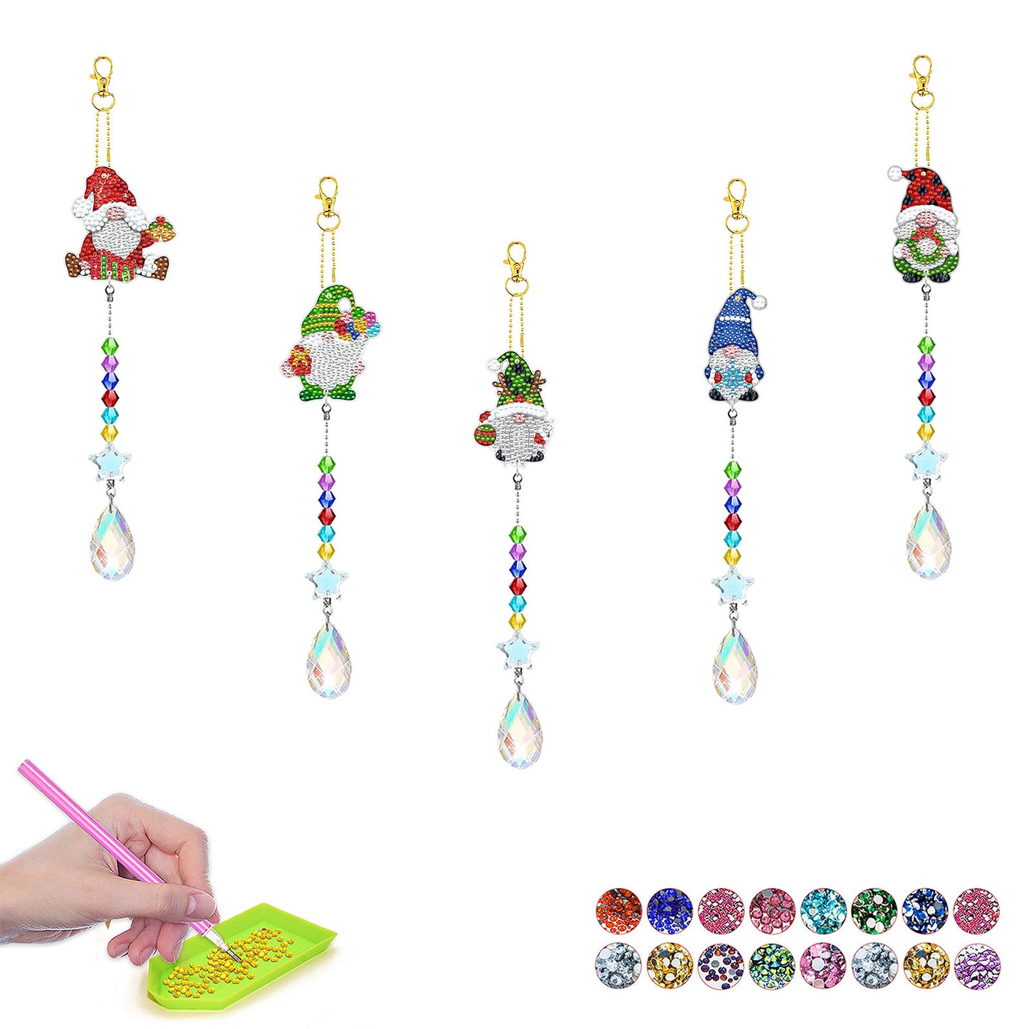 ‌Custom Christmas Diamond Painting DIY Full Drill Diamond Wind Chime Pendant Keychain Cross-border Diamond Art Kit