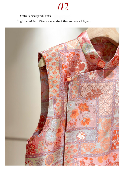 ‌Vintage-Inspired Silk Two-Piece Set‌ Mandarin Collar Shirt + Vest with Frog Closures (Spring 2026 Collection)