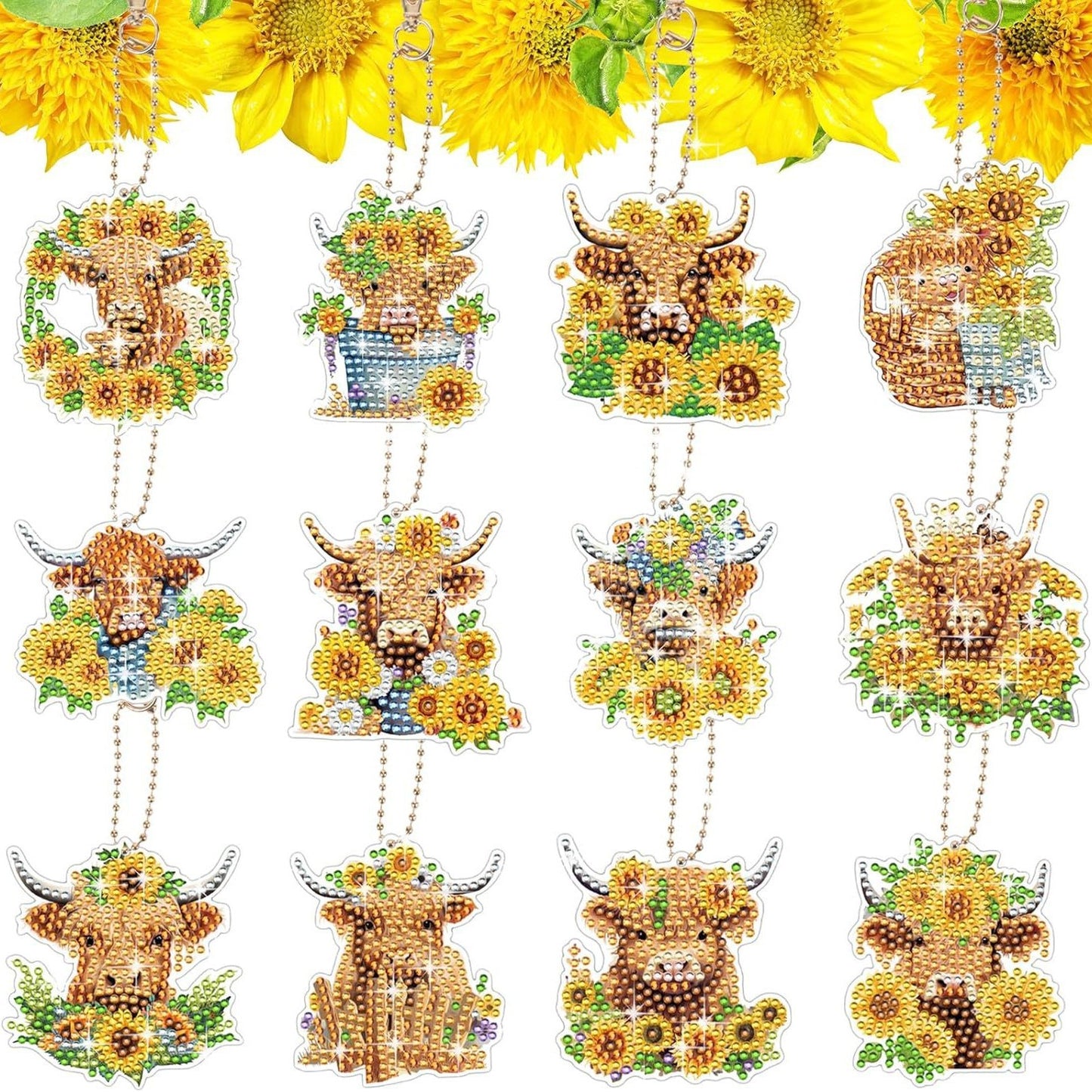‌Handmade DIY Diamond Painting Keychain Set with Drill Painting Pendant Craft Kit Diamond Sticker Accessories