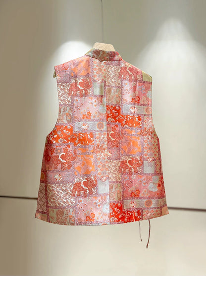 ‌Vintage-Inspired Silk Two-Piece Set‌ Mandarin Collar Shirt + Vest with Frog Closures (Spring 2026 Collection)