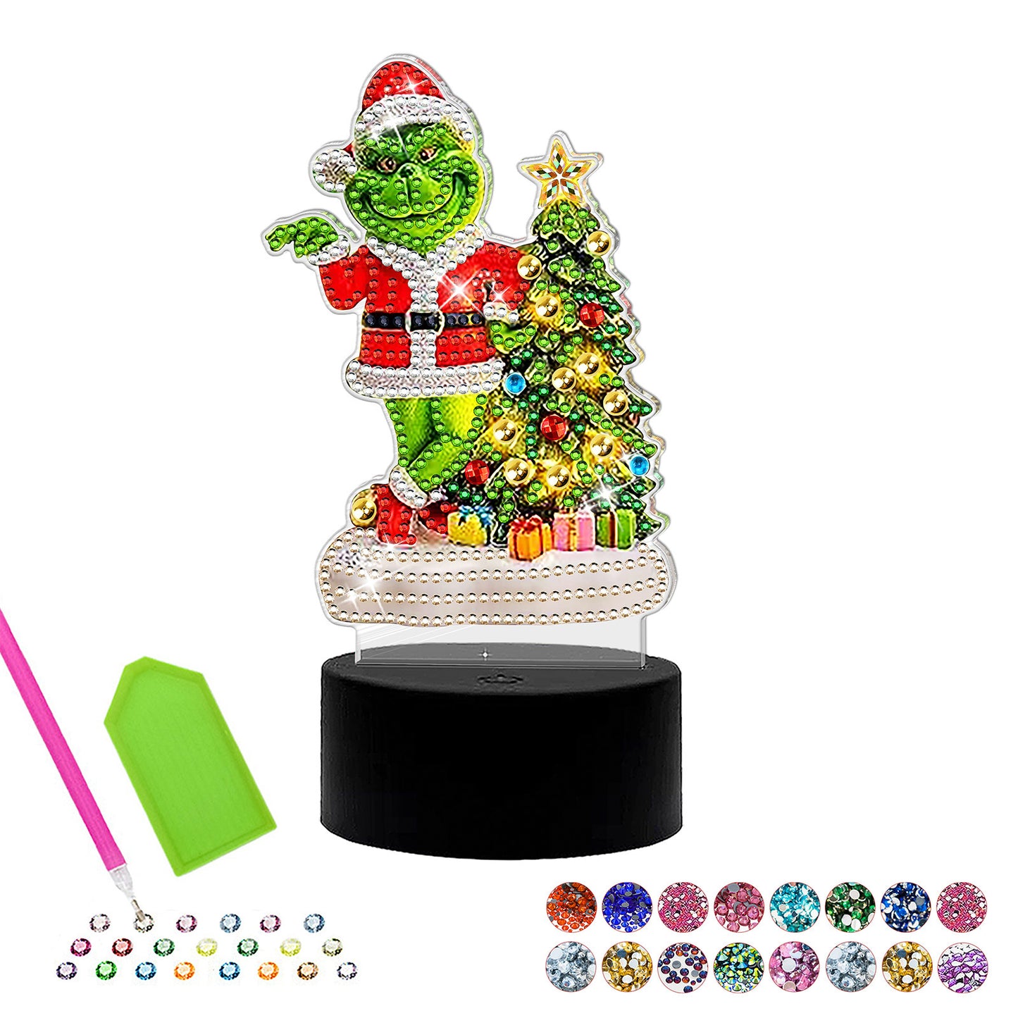 Acrylic Diamond Painting Kit with Christmas Pattern, Touch Sensor Night Light, 5D Diamond Dot Sticker, DIY Craft