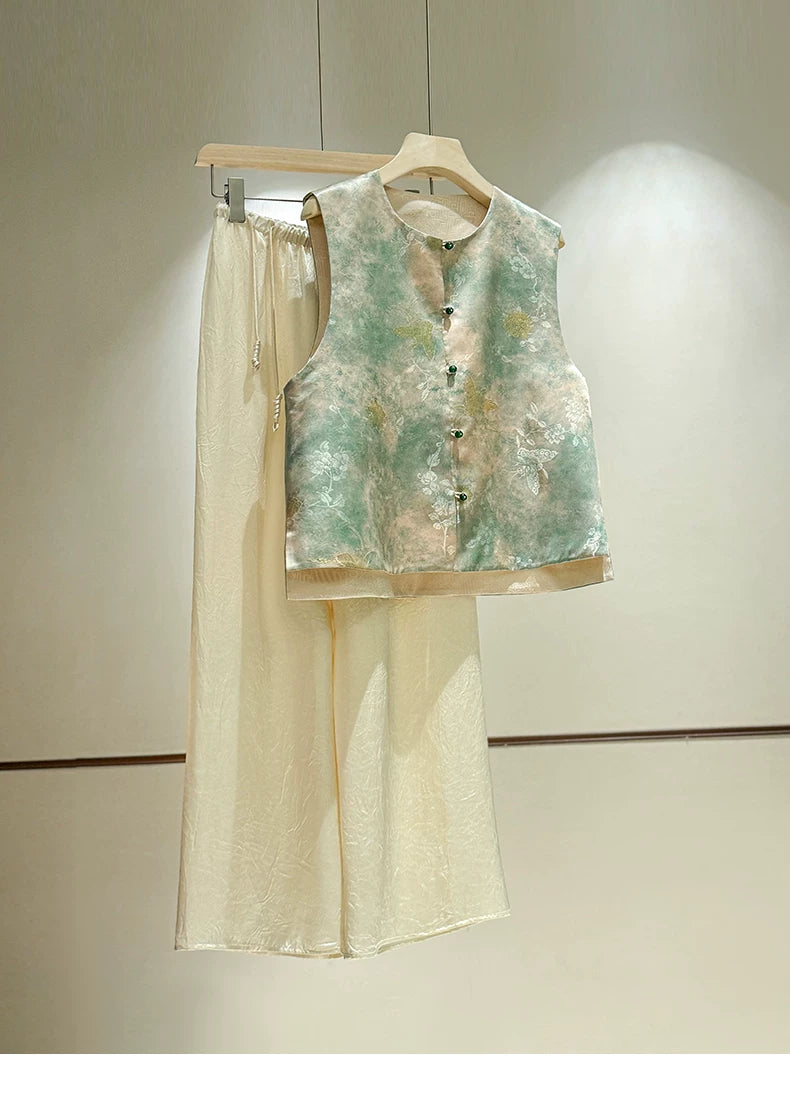 Elegant Chinese-Style Double-Sided重磅Brocade Silk Vest for Women, 2025 Summer, High-Quality Mulberry Silk Round Neck, Noble & Charming
