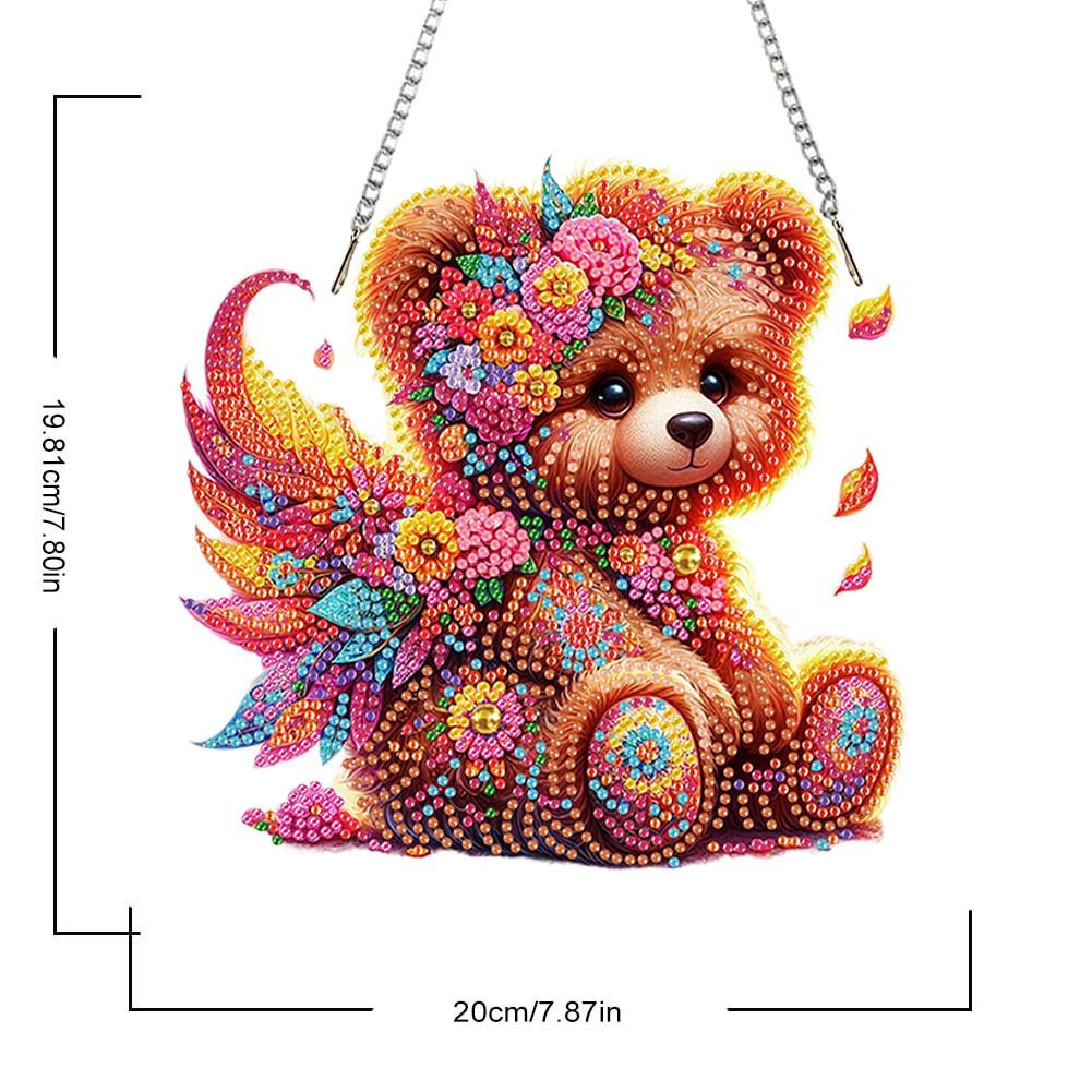 5D Diamond Painting Pendant - Cartoon Animal Bear Keychain for Kids DIY