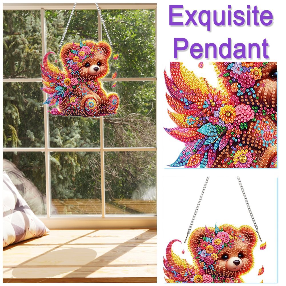 5D Diamond Painting Pendant - Cartoon Animal Bear Keychain for Kids DIY