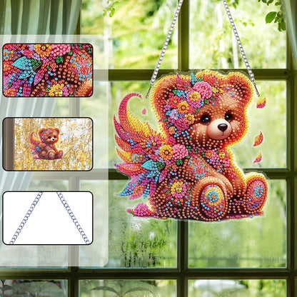 5D Diamond Painting Pendant - Cartoon Animal Bear Keychain for Kids DIY