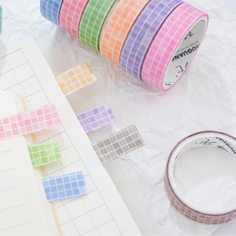 10 Rolls Basic Style Washi Tape Set - Pastel Macaron Solid Colors & Classic Grids for Journal DIY