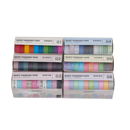 10 Rolls Basic Style Washi Tape Set - Pastel Macaron Solid Colors & Classic Grids for Journal DIY