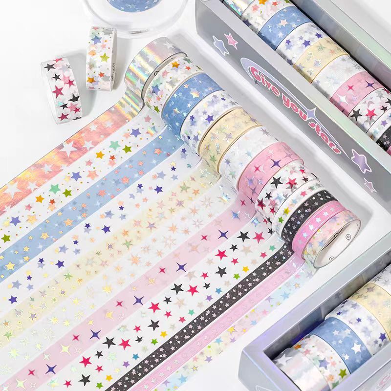 12-Roll Starry Dots Washi Tape Set – Ins Style Korean Aesthetic, Versatile for Journaling, Scrapbooking, Card Making, and Decoration
