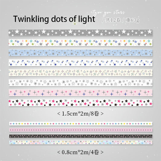 12-Roll Starry Dots Washi Tape Set – Ins Style Korean Aesthetic, Versatile for Journaling, Scrapbooking, Card Making, and Decoration